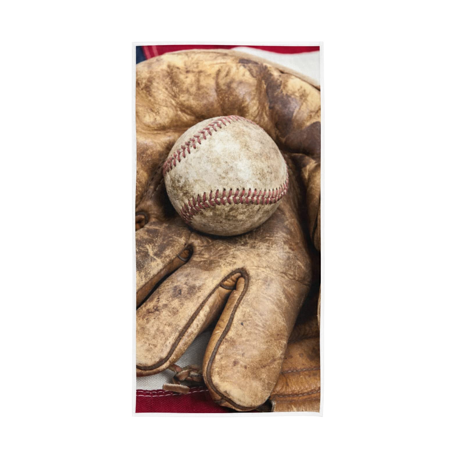 LSRCPD Vintage Baseball, Bat and Glove on an American Flag Soft Hand Bath Towel 30" x 15" Thin Fast Drying Absorbent Soft Towels for Kitchen Gym Spa Hotel Beach