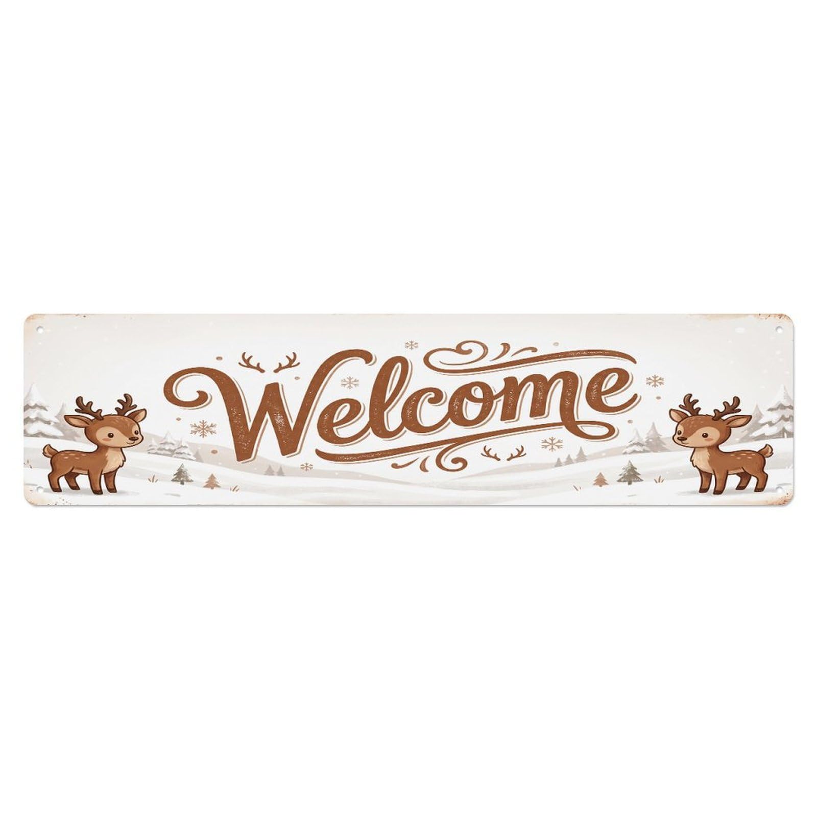 Cxhjca 4X16inch(10X40cm) Vintage Welcome Reindeer Snow Metal Tin Sign