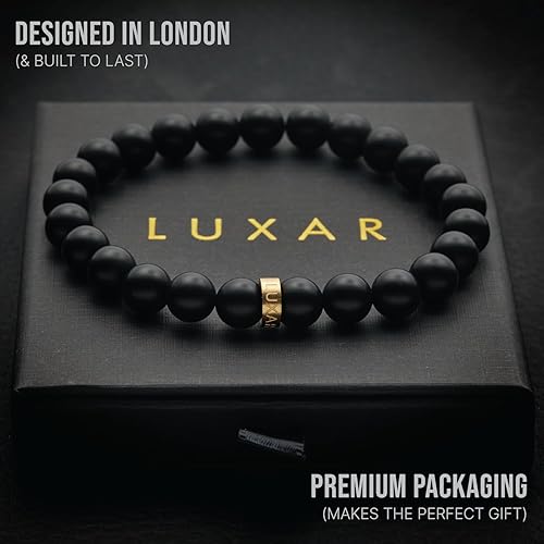 Vista 2 de LUXAR - Pulseras de cuentas de ónix negro para hombre Piedra negra mate de 8 mm Joyería minimalista y de diseño para hombres