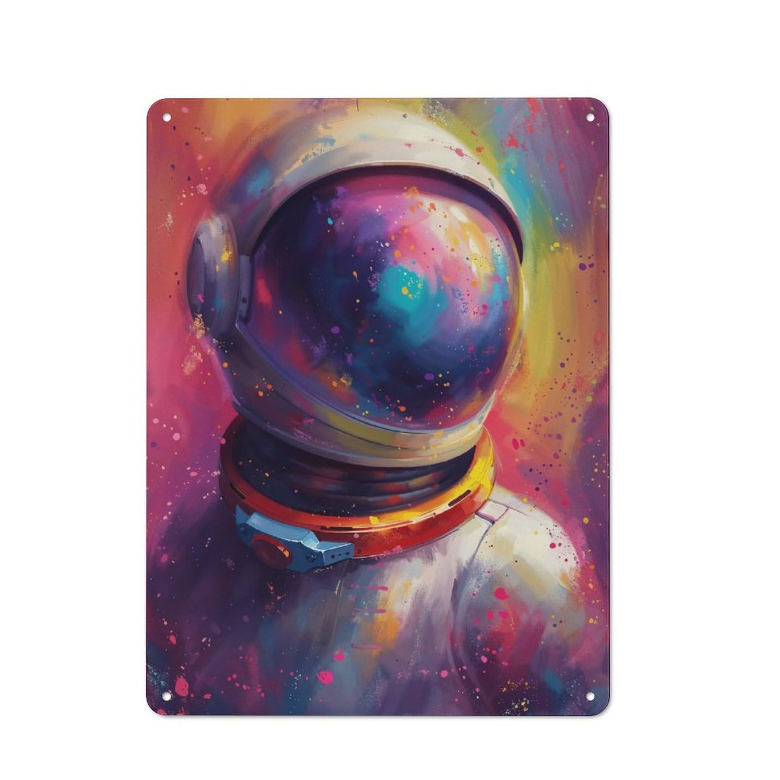 Junmoney Colorful Astronaut Rustic Metal Plaque 40X30cm For Guest Room Or Hallway, For Home Interiors, Feature Walls And Decorative Displays