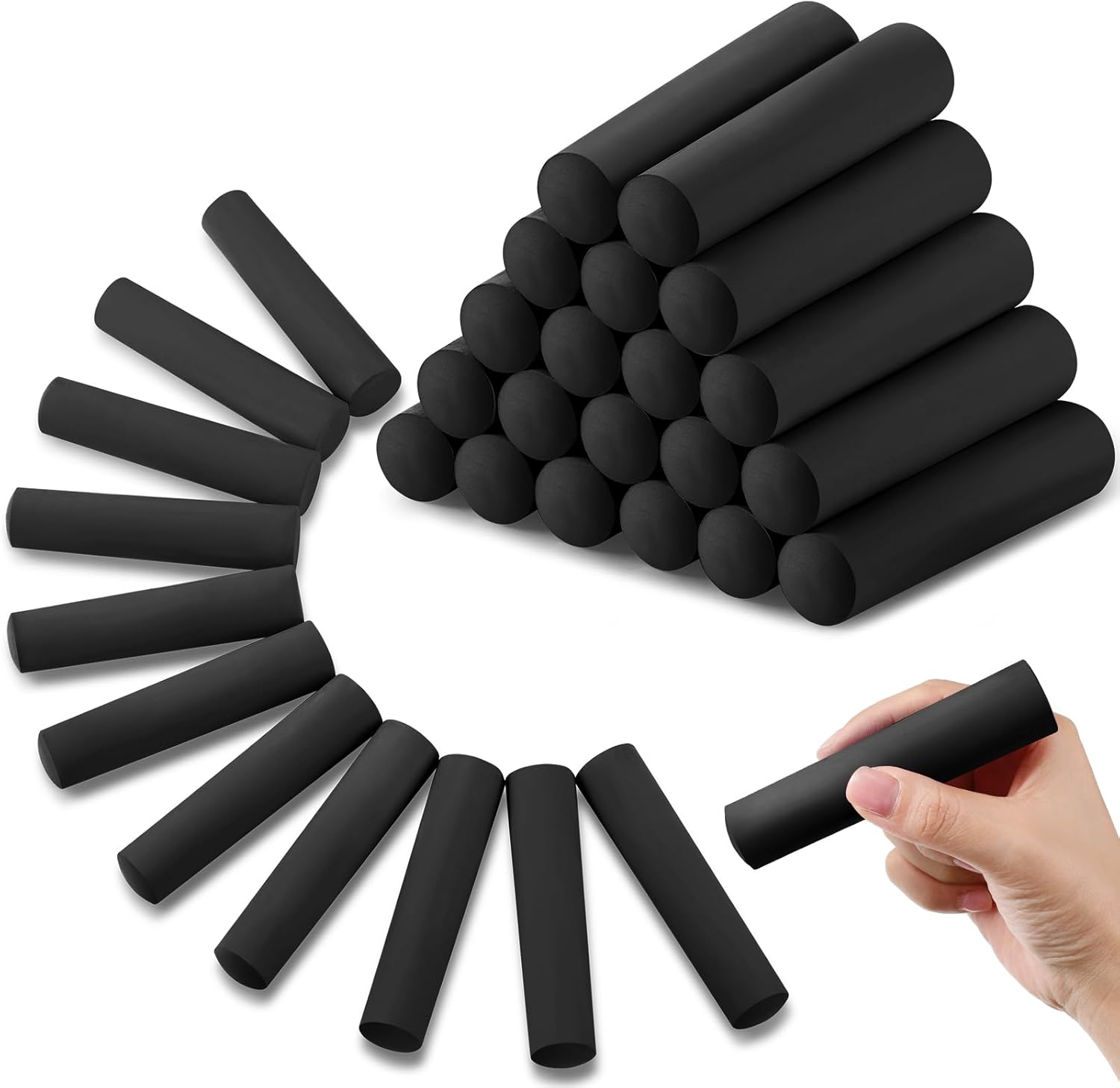 Fulmoon 40 Pcs Jumbo Sidewalk Chalk Outdoor Art Non Toxic Large Washable Street Chalk for Adults Drawing Painting (Round,Black)