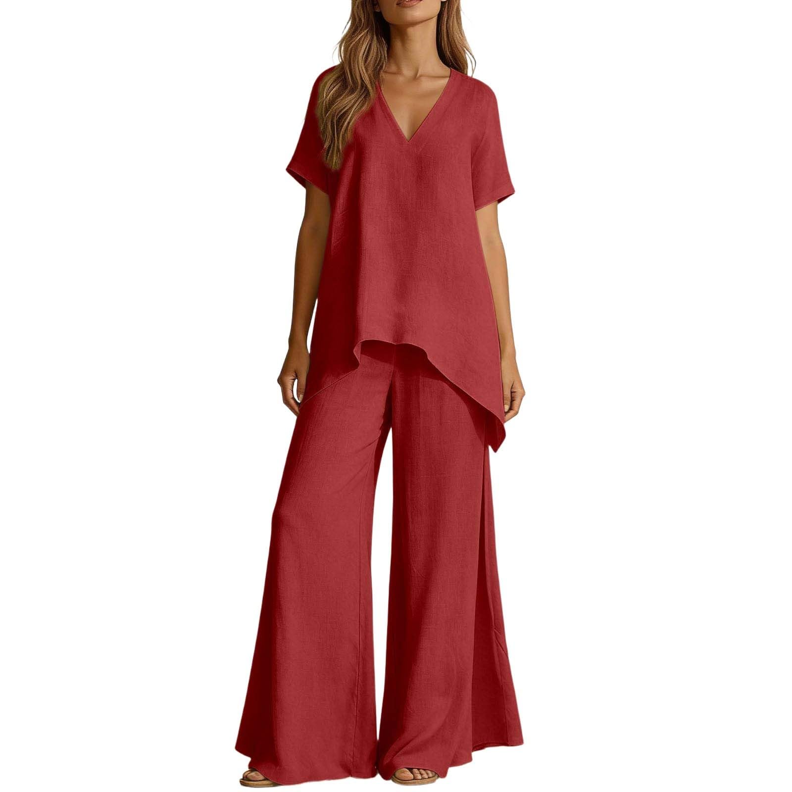 Chándal para mujer, conjunto, conjunto de dos piezas, informal, compuesto por un top de manga corta y un pantalón ancho para el verano, perfecto para un look estival cómodo
