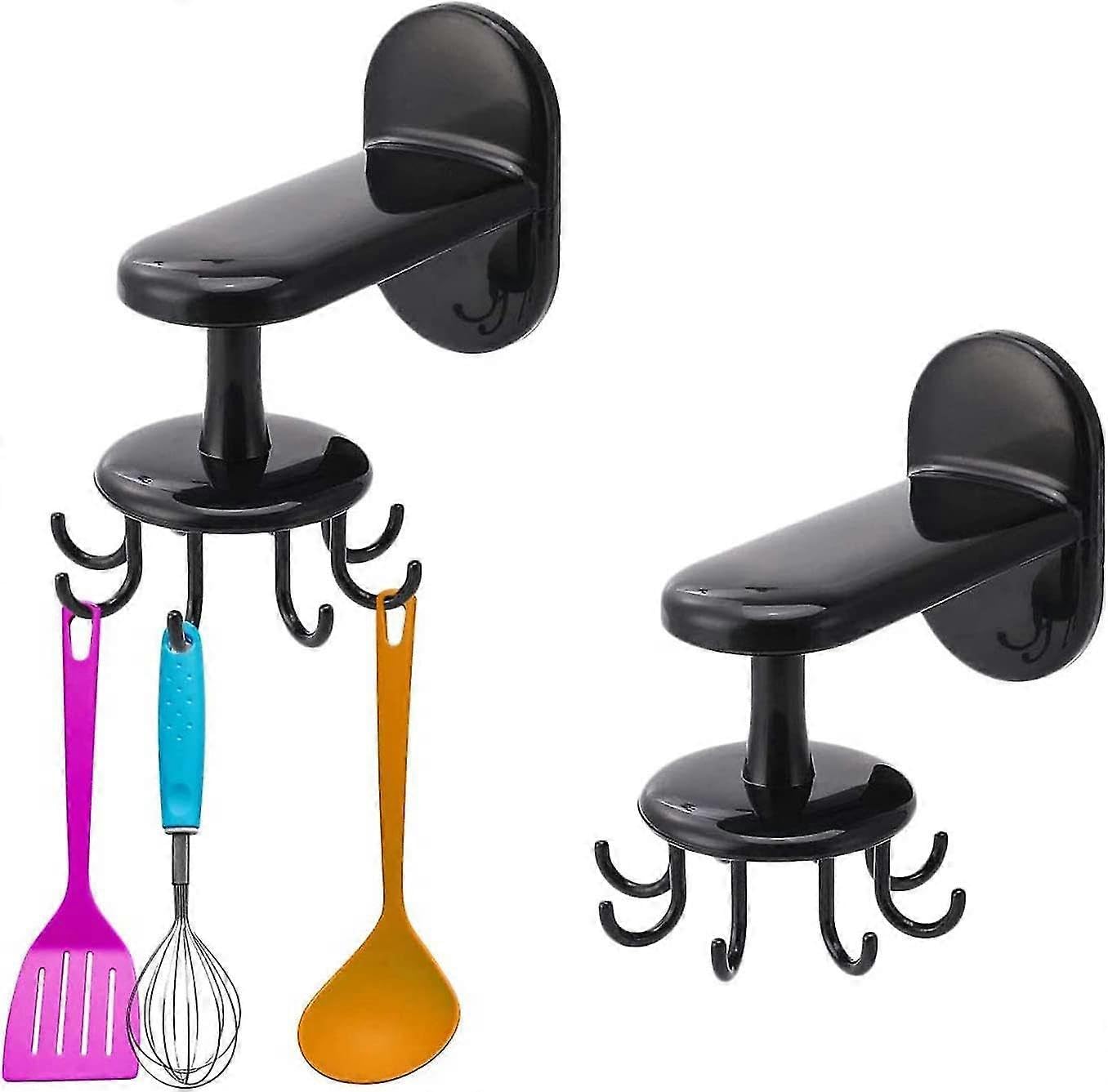 JOYHAPPST 360 Rotatable Kitchen Utensil Holder Kitchen Utensil Hook Self Adhesive Multifunctional Rotating Wall Hook with 8 Hooks for Kitchen/Bathroom 2PCS