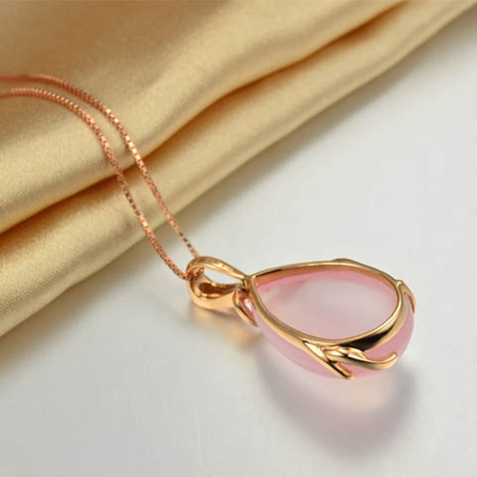 Halsketten für Damen zur Hochzeit, Vintage-Rosenquarz-Halskette mit 14,65 Karat VS1-VS2-Rosenquarz-Edelstein im Idealschliff