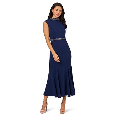 Adrianna Papell Pearl Crepe Trim Dress Women