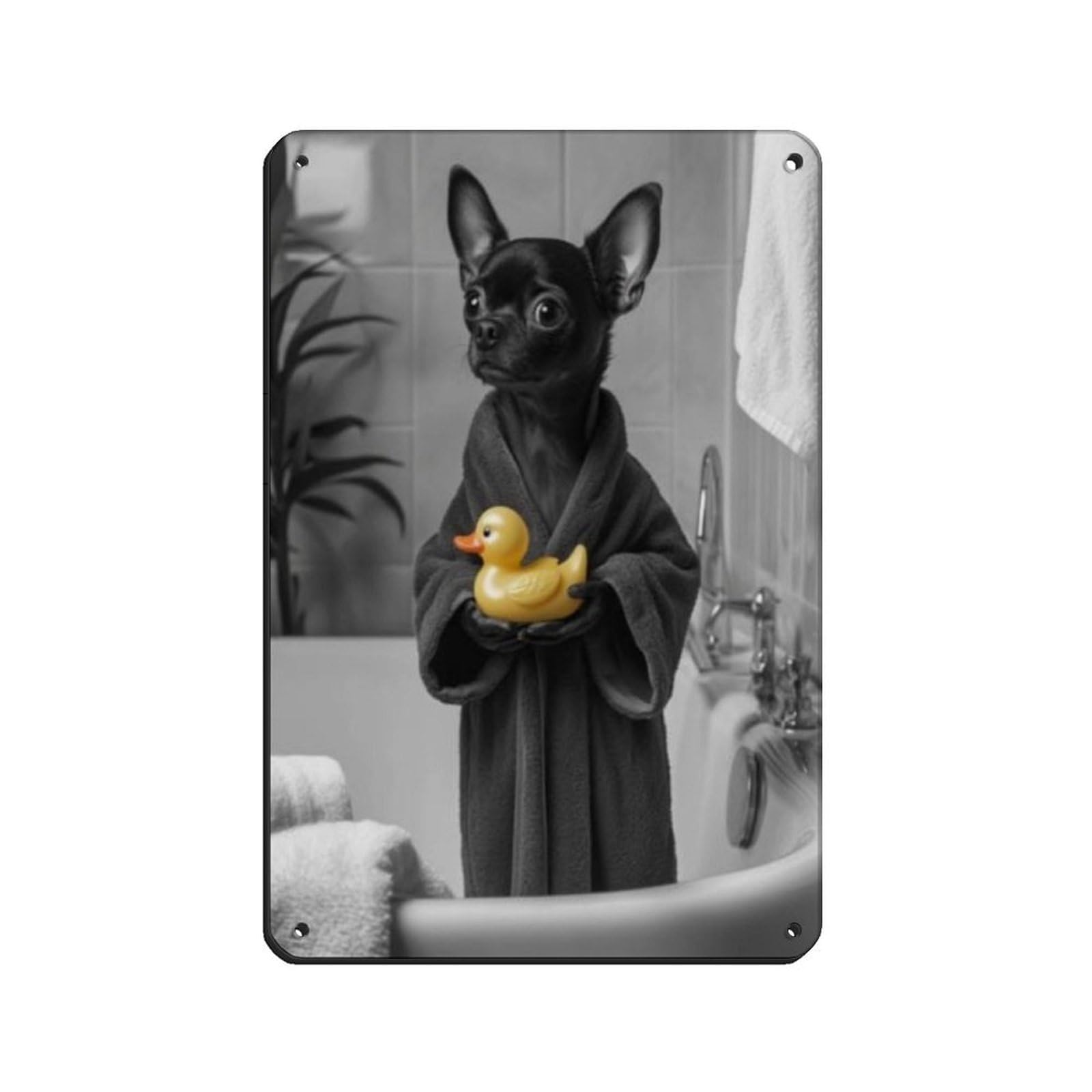 Black Chihuahua Bathroom Art Tin Sign Vintage Metal Pub Club Cafe Bar Home Wall Art Decoration Poster Retro 8x12inch(20x30cm)