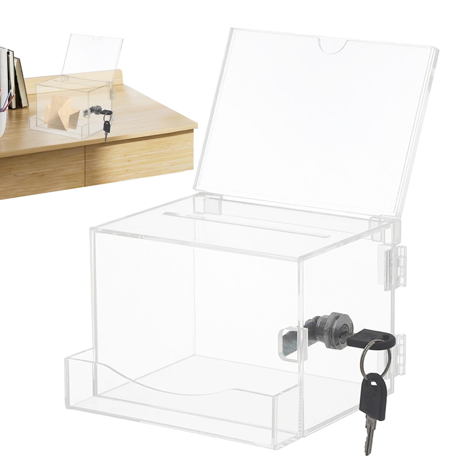 Boîte à Dons Acrylique Transparente - Urne Avec Serrure Et Clés - 16,5x11,5x11cm - Pour Collecte Cagnotte Vote Urne Transparente Collecte