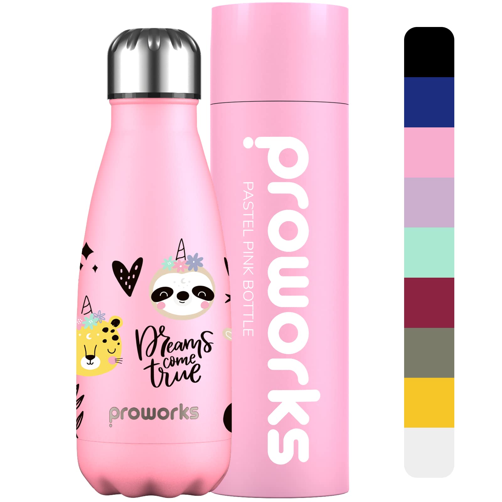 PROWORKS Insulated Water Bottle, BPA Free, Reusable Stainless Steel Water Bottle for 12 Hours Hot & Cold Hold Up to 24 Hours, for Sport, Gym, Travel - 500ml - Pink Daisy