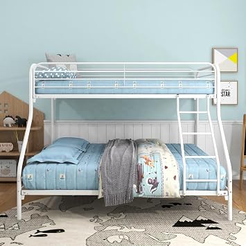 Heavy-Duty Metal Bunk Bed Frame with Safety Guardrails and Sturdy Platform Support for Space-Saving Bedroom Solutions White New