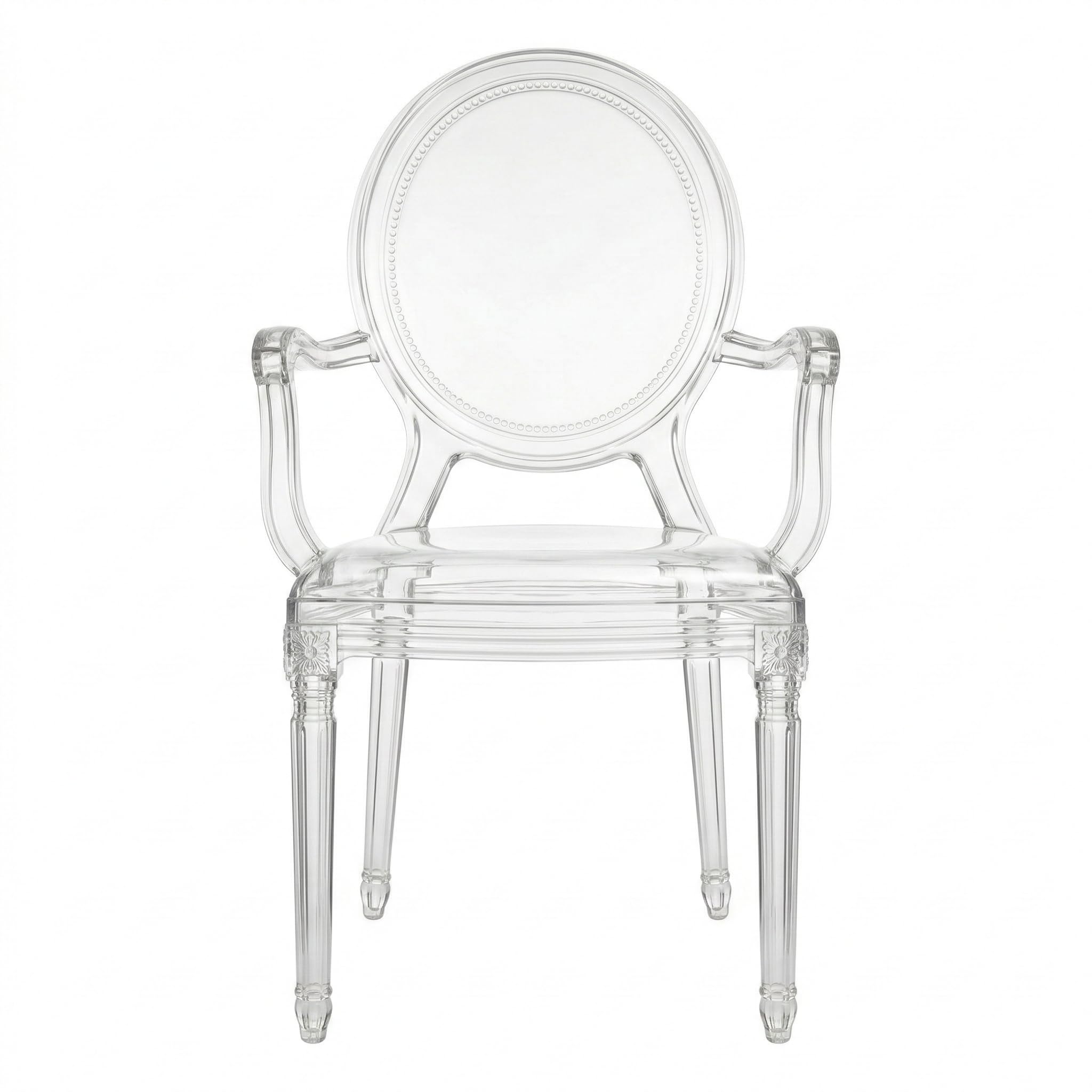 Cribel Set da 4 Atene Poltrona Trasparente in Policarbonato con Braccioli Integrati, Design Classico Rivisitato con Schienale Ovale Decorato 58x55x99.5 cm