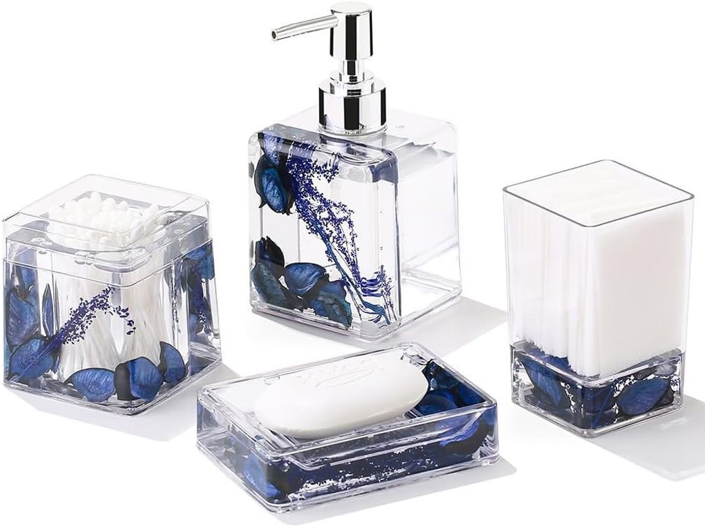 Floating Dried Flower Bathroom Decoration Supplies Hand Sanitizer Bottle Cotton Swab Box Set(D)