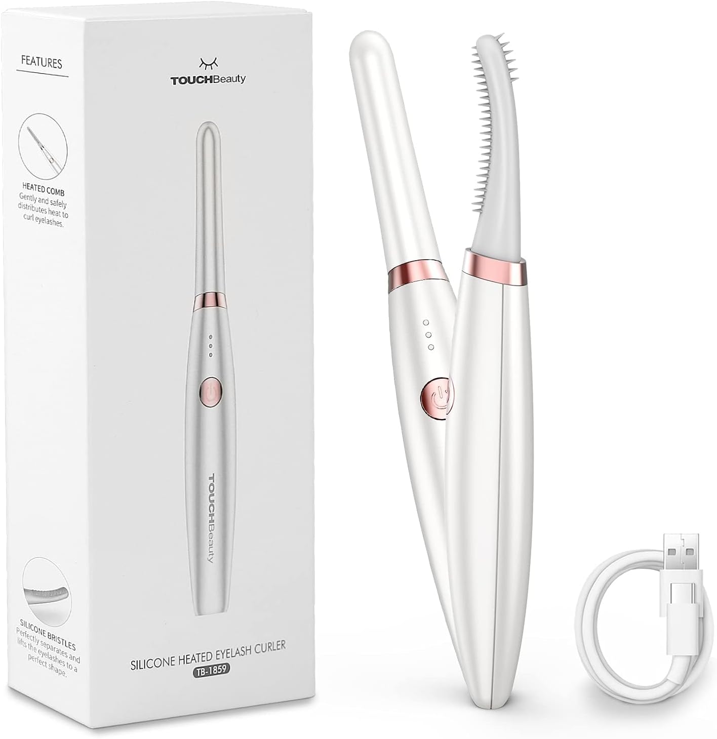 TOUCHBeauty Electric Eyelash Curler for Soft Short/Long Eyelash, Updated Heated Eyelash Curlers USB Rechargeable, Quick Natural Curling & Long-Lasting, 3 Temperature Modes Anti-Burn Lash Curler