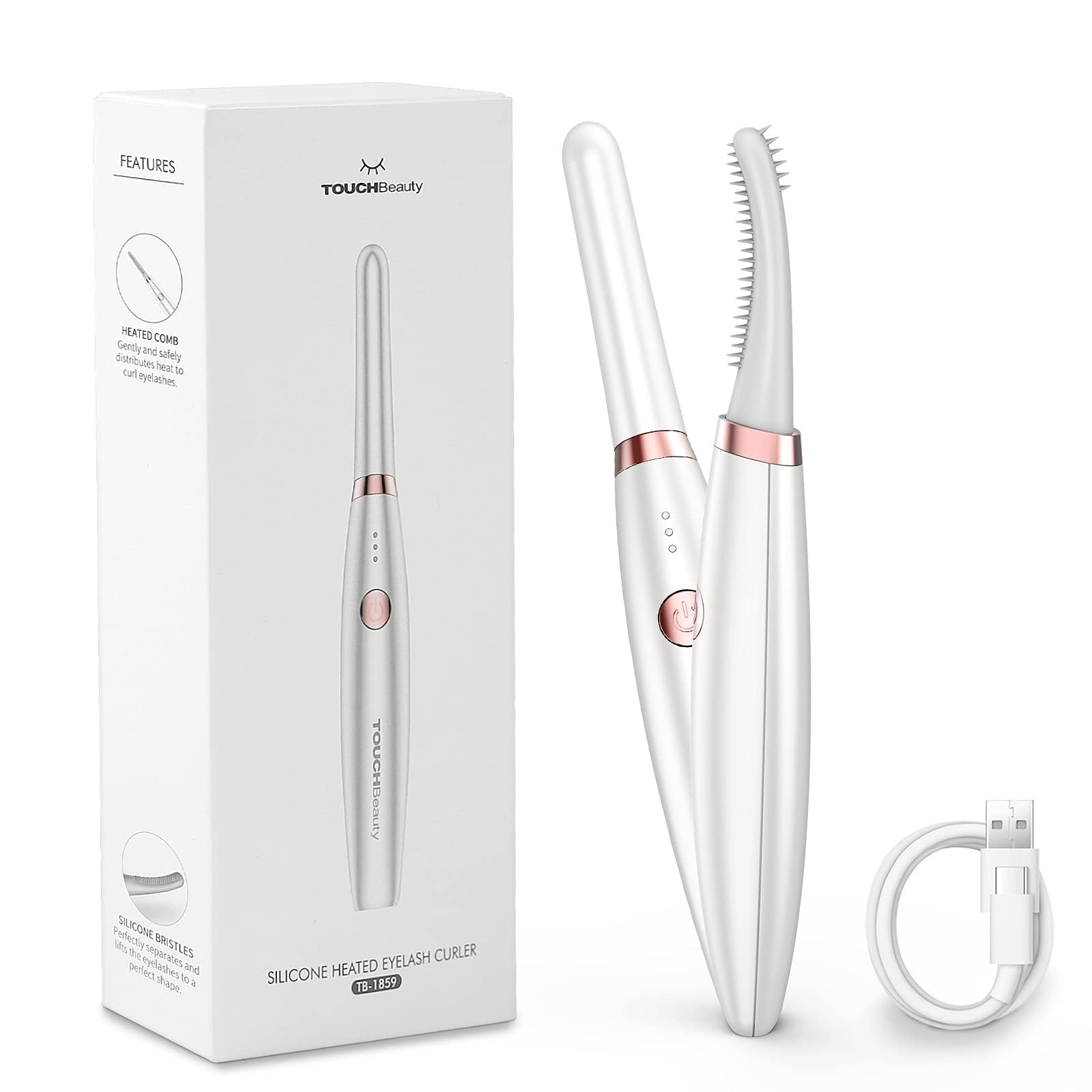 TOUCHBeauty Electric Eyelash Curler for Soft Short/Long Eyelash, Updated Heated Eyelash Curlers USB Rechargeable, Quick Natural Curling & Long-Lasting