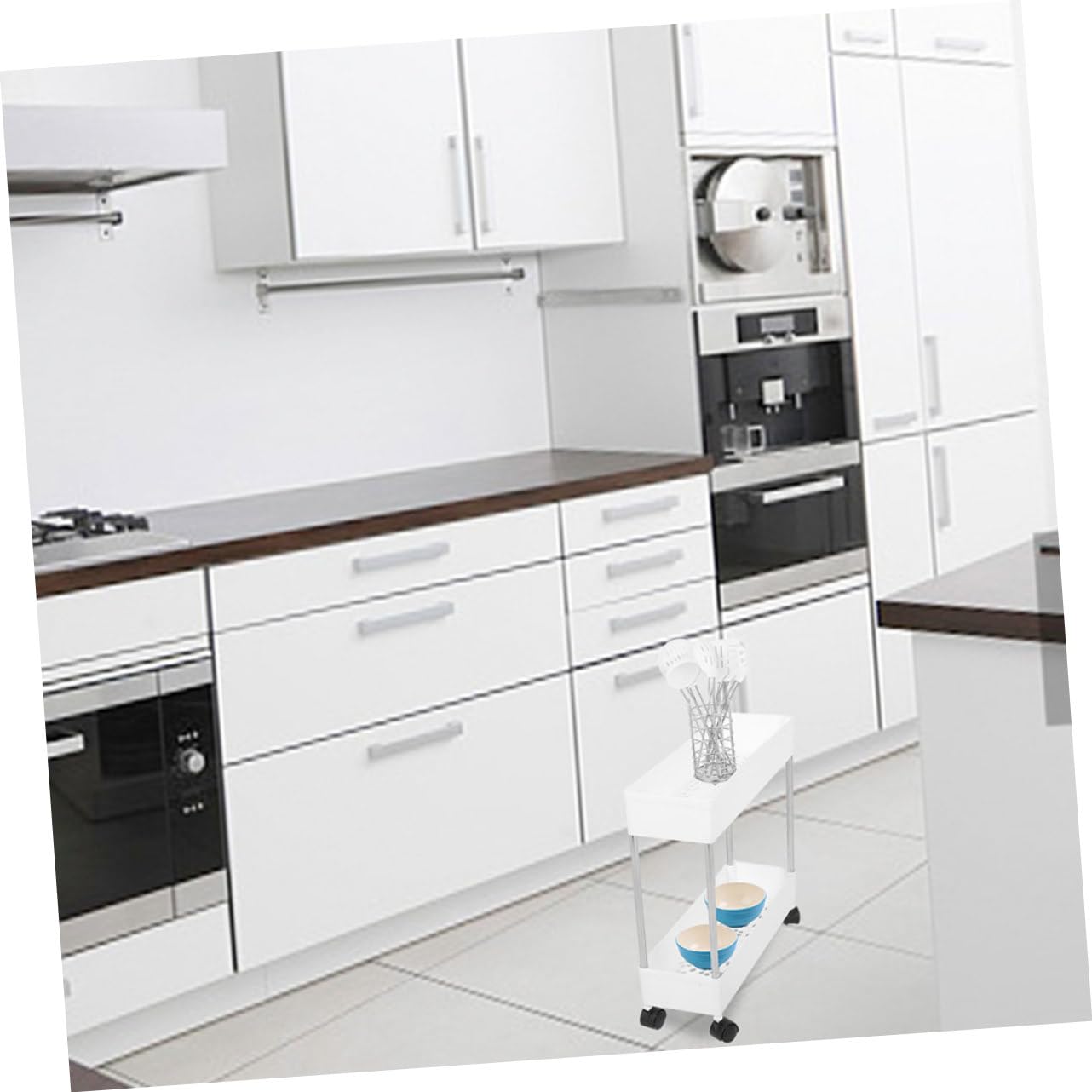 Carrello da Cucina a 3 Livelli Ruote, Struttura in Plastico e Ferro, Salvaspazio per Cucina e Bagno, Organizer Mobile Multiuso
