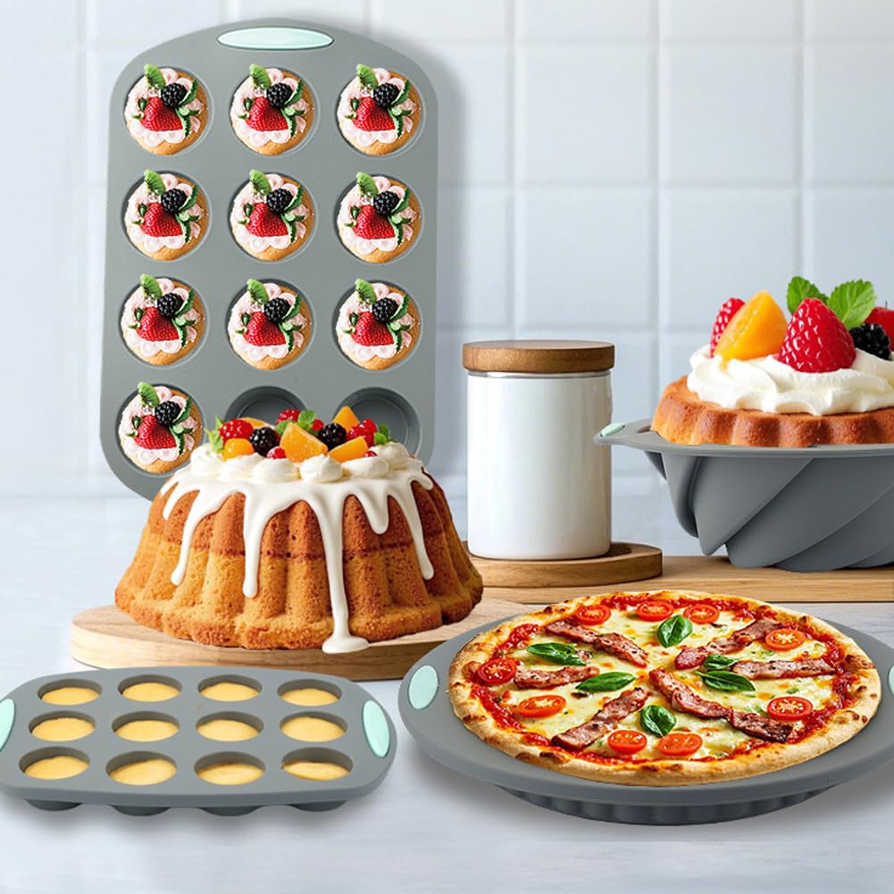 Juego De Utensilios Para Hornear De Silicona De 5 O 6 Piezas, Moldes Para Hornear Antiadherentes Para Horno De Cocina, Moldes De Silicona Para Pasteles Con Molde Para Muffins (Conjunto 5)