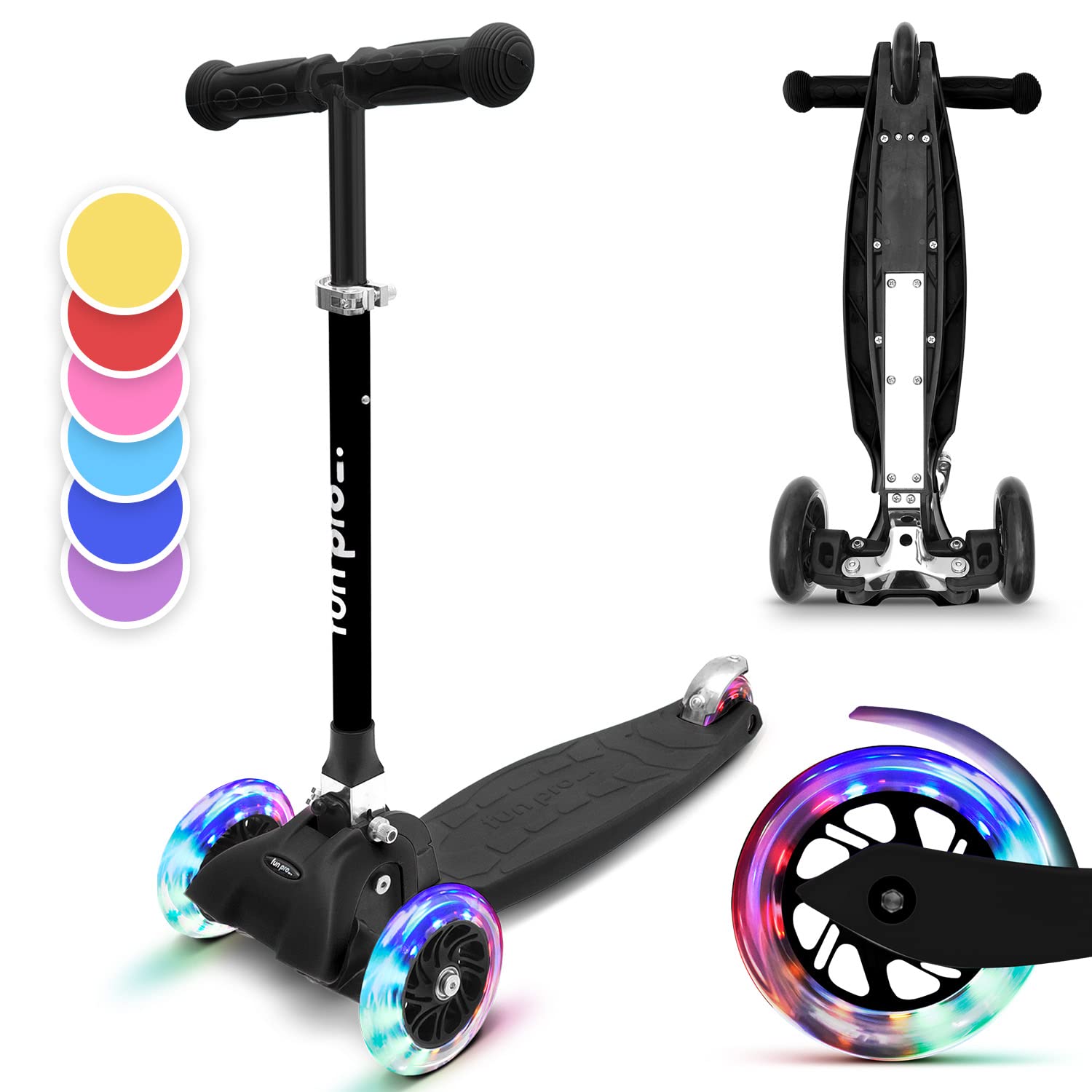 Fun Pro ONE Roller, der Sichere Premium Roller Kinder ab 3 Jahre, LED Räder, faltbar, ab Kleinkind Junge Mädchen, Kinderroller, 3 4 5 6 Jahre