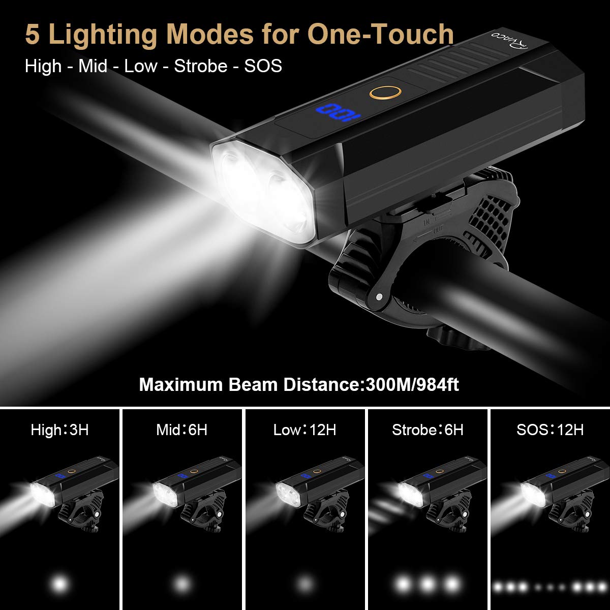 Fietslicht USB Oplaadbare Fiets Koplamp, 2000 MAh / 1000 Lumen LED-cyclus Koplamp Lamp IP65 Waterdichte Fiets Koplamp Voor Fietsen
