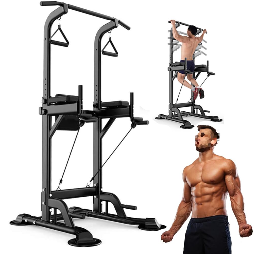 Power Tower Barra per Trazioni per Palestra di Casa, Barra per Trazioni Multifunzione Stand Stazione per Dip Bar, Stazione per Allenamento in Altezza Regolabile Attrezzatura per Il Fitness