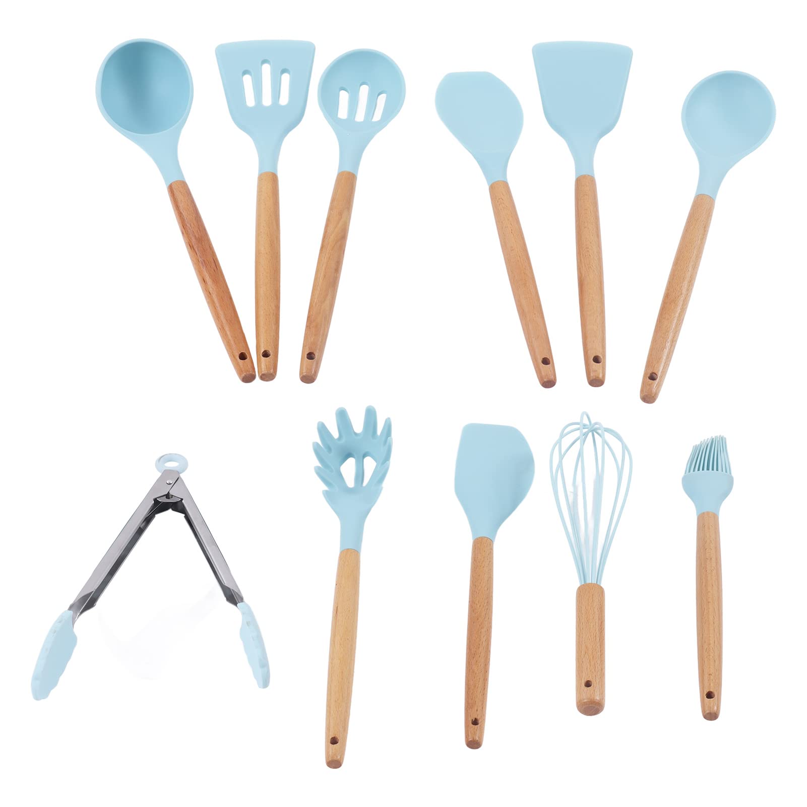 Ensemble Ustensiles de cuisine 12pcs / Set, ustensiles de cuisine de cuisine en bois sans bâton ustensiles de cuisine en silicone avec support pour outils de cuisine