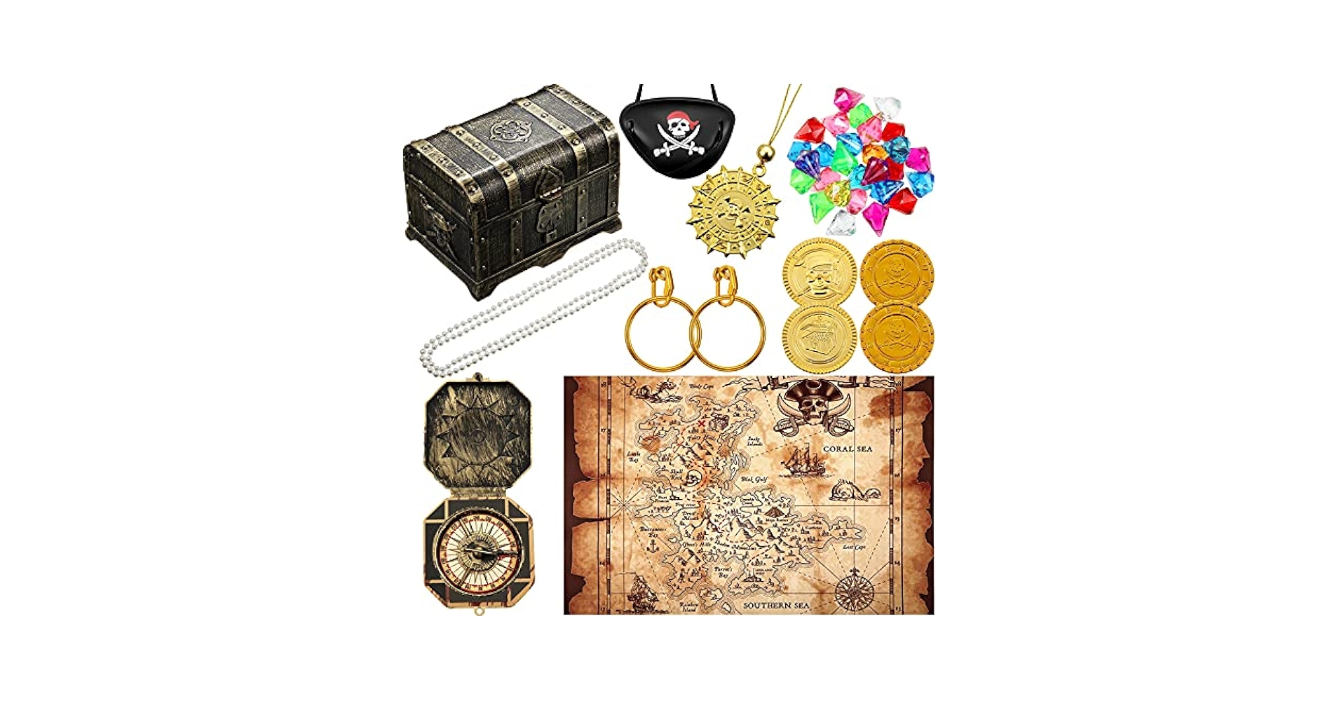 Amazon.com: Sumind 89 Pieces Pirate Treasure Chest Toy Kit