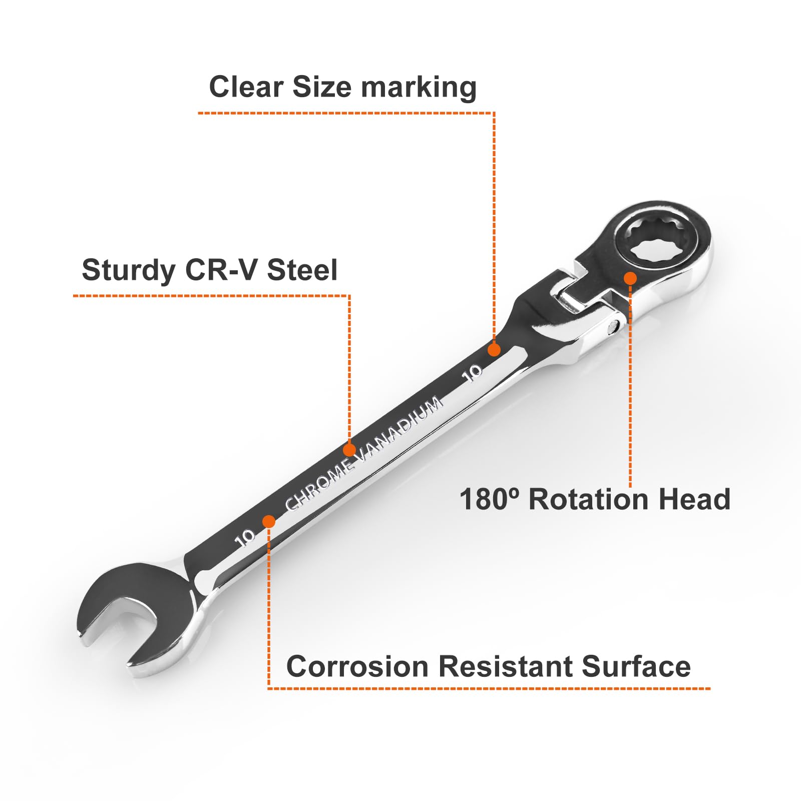 2-Pack 10mm Flex Head Ratchet Wrenches - 72-Tooth Gear For Tight Spaces & Auto Repair