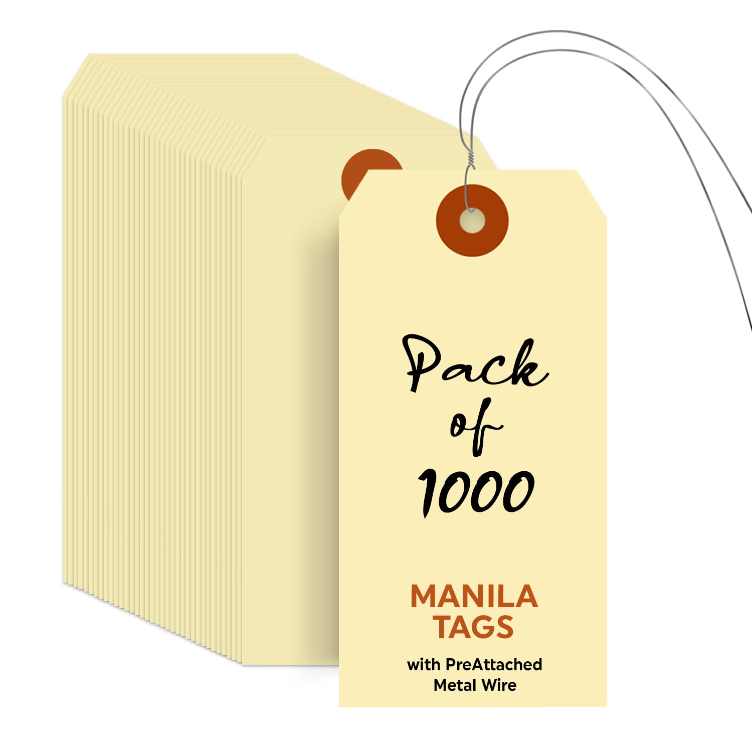 SmartSign Blank Manila Shipping Tags with Wire - Pack of 1000, Size-5, 13pt Thick Prewired Cardstock Tag, 4 3/4" x 2 3/8" Paper Hang Tags with Reinforced Fiber Patch