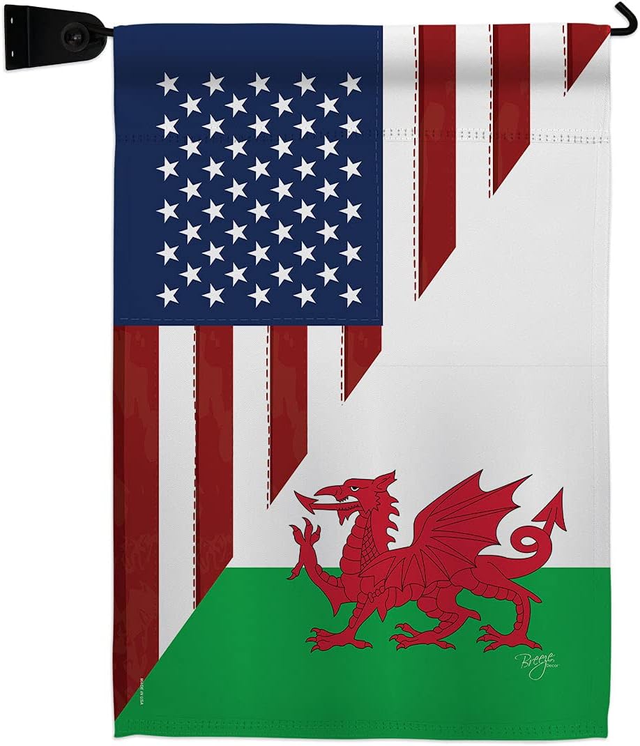 US Wales Friendship Burlap Garden Flag Regional USA American Alliance World Country Particular Area Small Decorative Gift Yard House Banner Double-Sided Made In 13 X 18.5