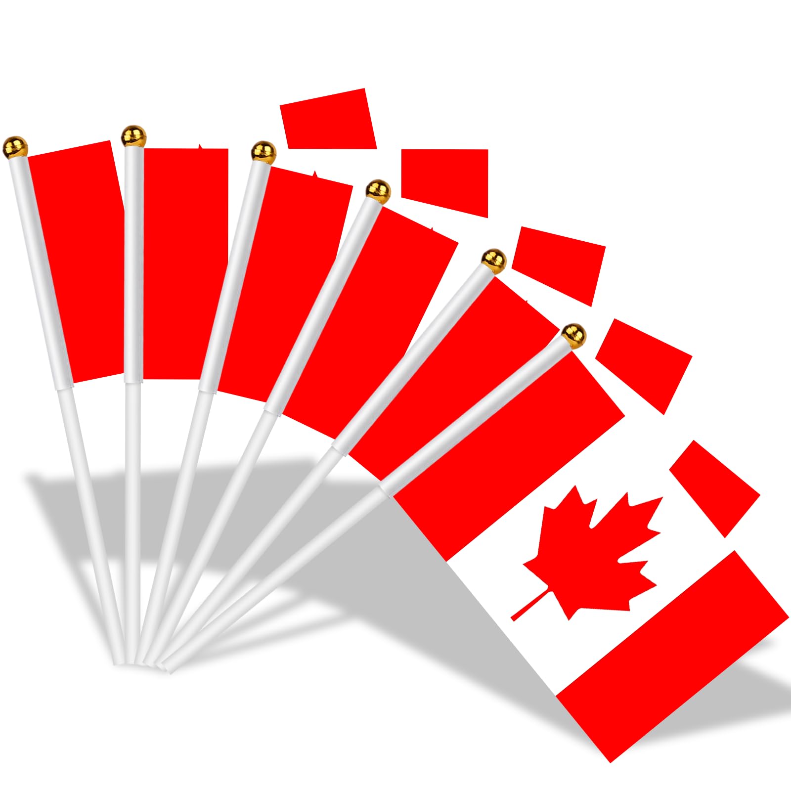 AhfuLife 100pcs Canada Flags on Sticks for Canada Day Party Decorations, 14 x 21cm Hand Held Canadian Small Flags with 30cm White Pole for World Cup Sports Event Garden Indoor Outdoor Decorations