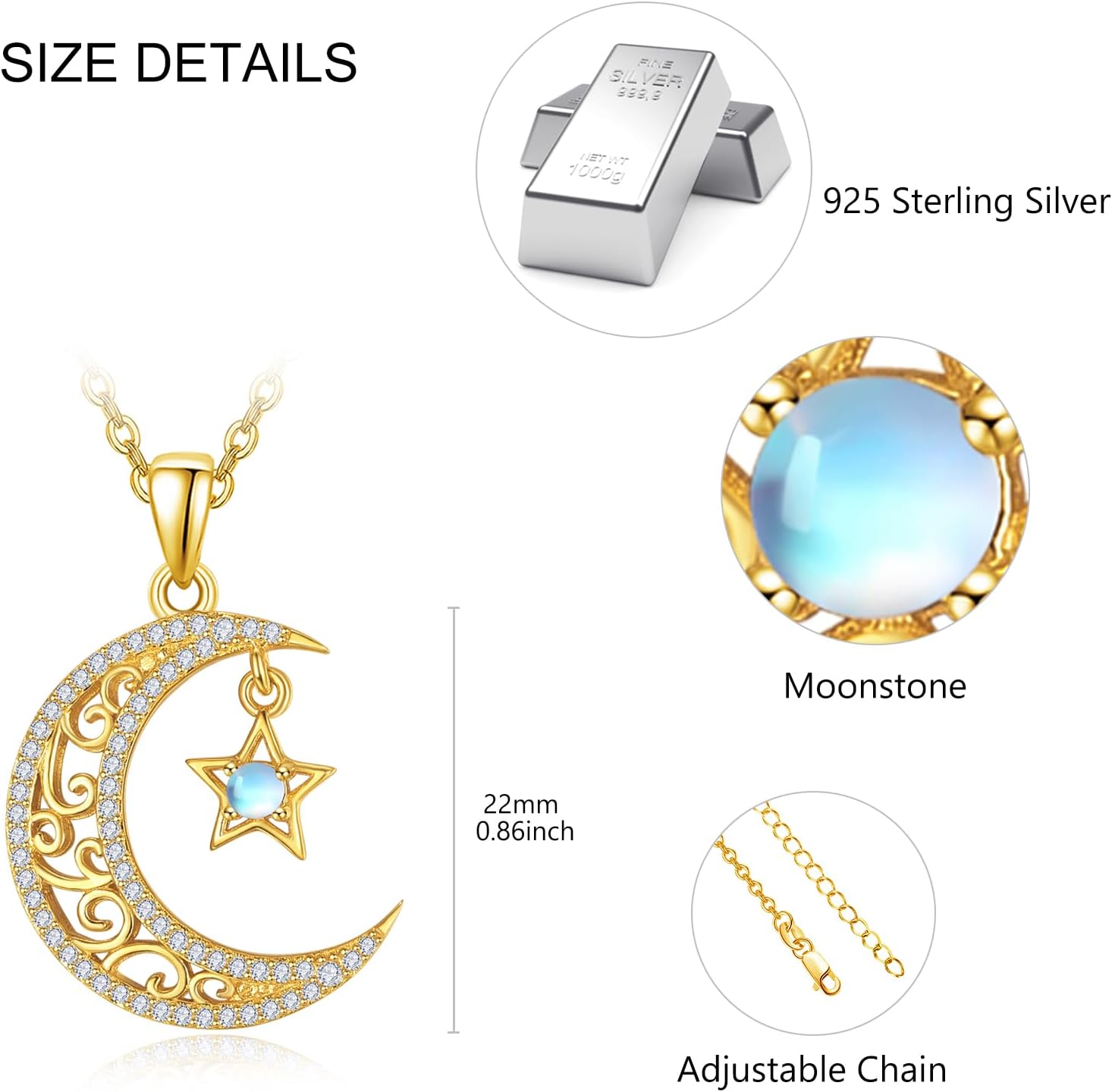 Dreamboat Sterling Silver Moon and Star Necklace Silver Crescent Moon Necklaces for Women Star Pendant Celestial Jewelry Gifts - Image 6