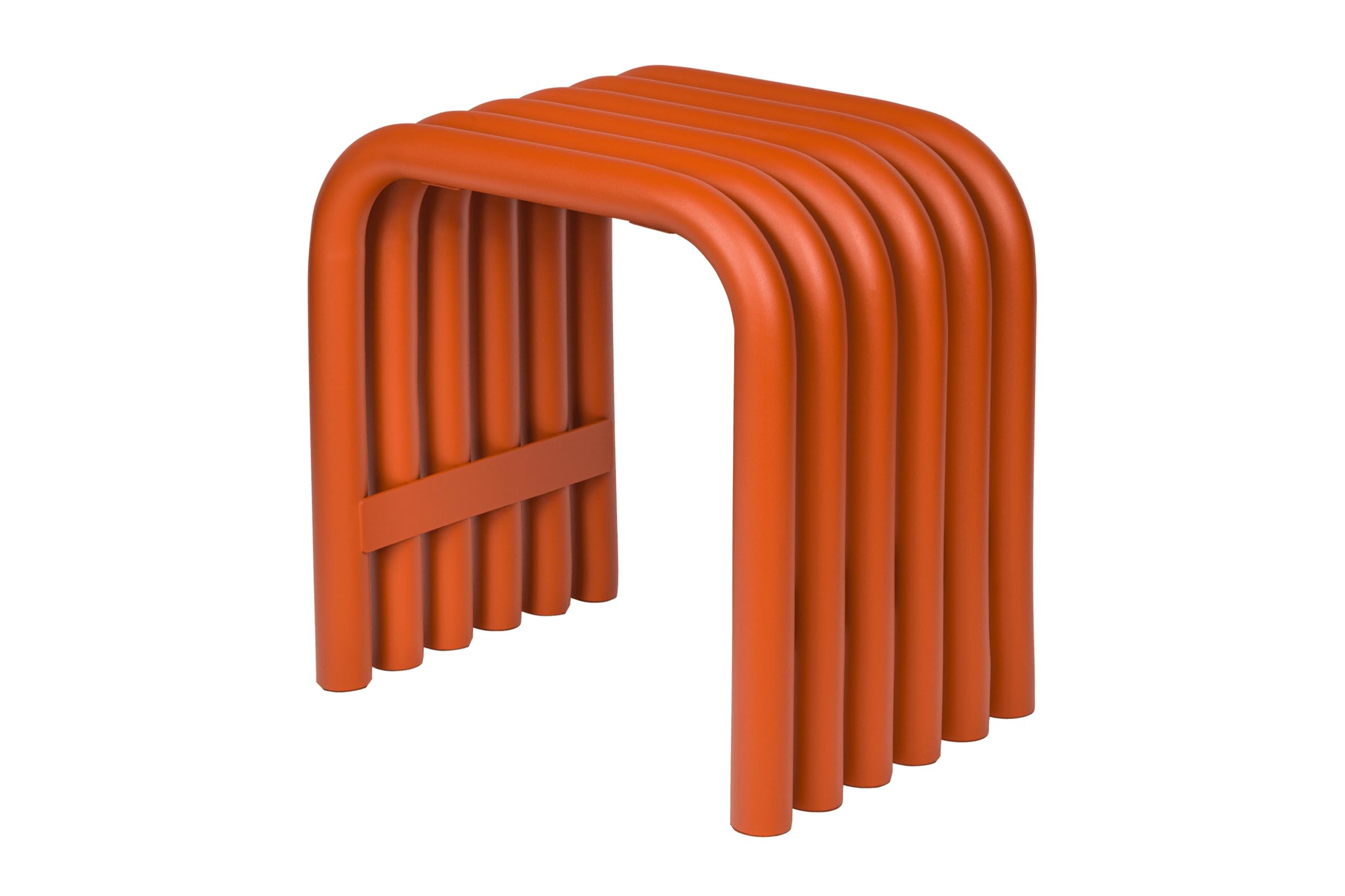 sanct Modern Sculptural Stool for Home Decor | Multipurpose Tubular Metal Stool for Living Room Bedroom & Entryway (Orange)-image-3