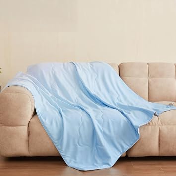 THXSILK Mulberry Silk Throw Blanket, Ombre Gradient Design, 100% Natural Mulberry Silk Filling, Compact for Sofa Couch, Travel & Camping, Machine Washable Decorative Accent PieceOcean Blue, 50"x60"