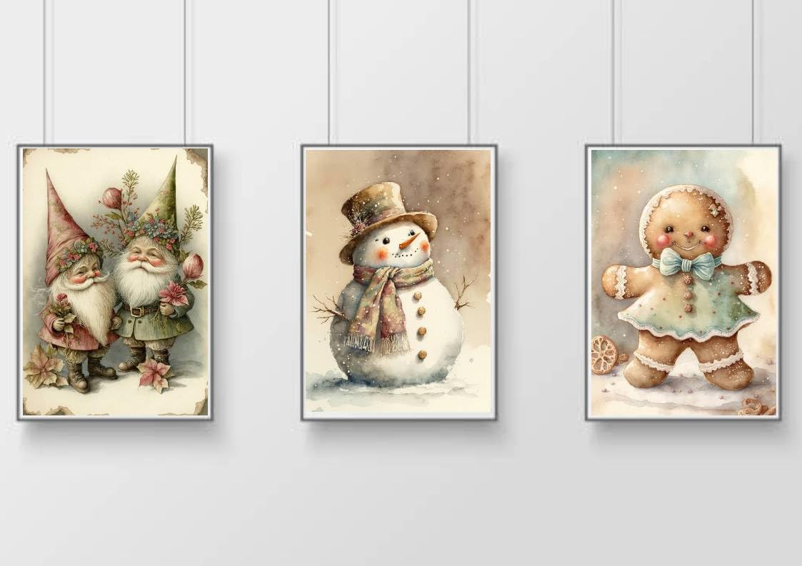 Gfc Black White Set Of 3 Christmas Print Picture Poster Gonk Snowman Gingerbread Man Heart A4 Unframed Shabby Chic Country Vase Wall Art Home Decor Decorating