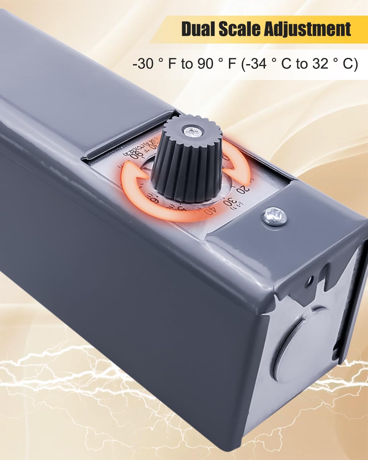 Close-up of the dual scale temperature adjustment knob on the thermostat