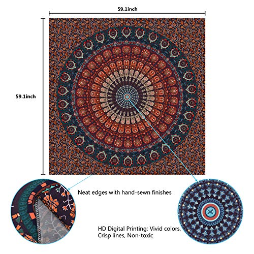 Alishomtll Mandala Wandbehang Bohemian Wandteppich Sandtuch Tapisserie Yoga psychedelisch Deko Tuch Tapestry groß Tischdecke 150 x 150cm