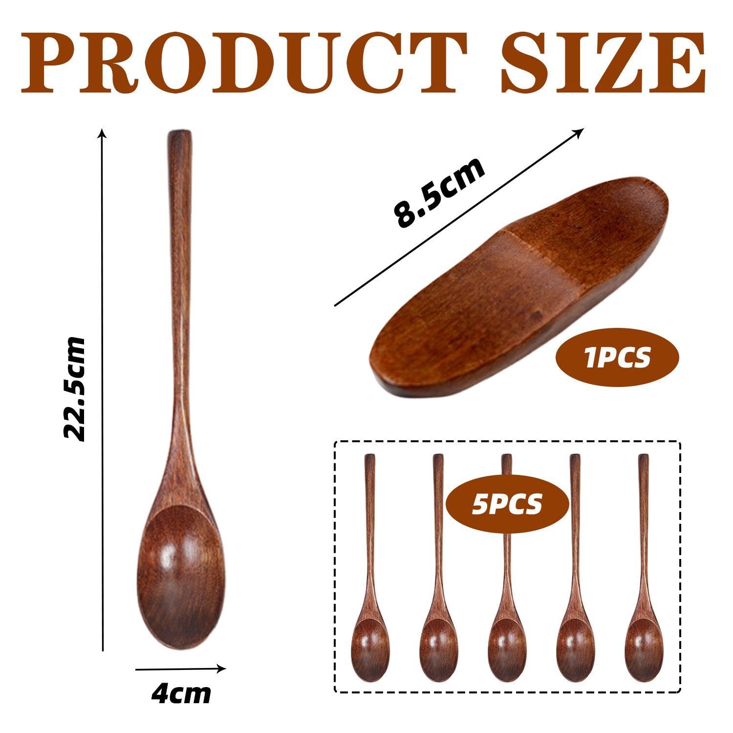 5 Pieces Wooden Coffee Spoons, 1 Piece Cutlery Holder, Long Handle Wooden Spoons, Household Spoons, Kitchen Utensils - Image 2