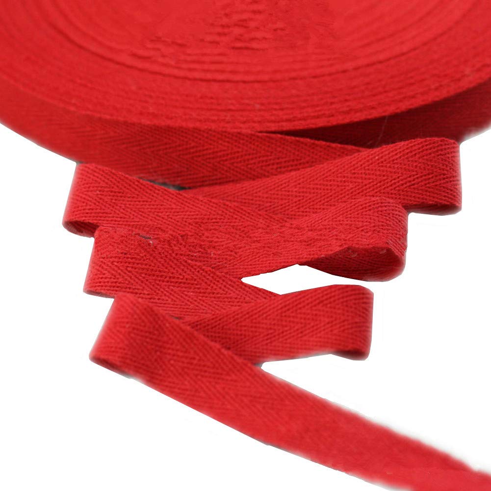 50 Yards Width 3/4inch Cotton Ribbon Herringbone Webbing Trim Fabric Twill Tape Tapestry for Bias Binding Gift Wrapping Wedding Embellishment Sewing Craft (Red)
