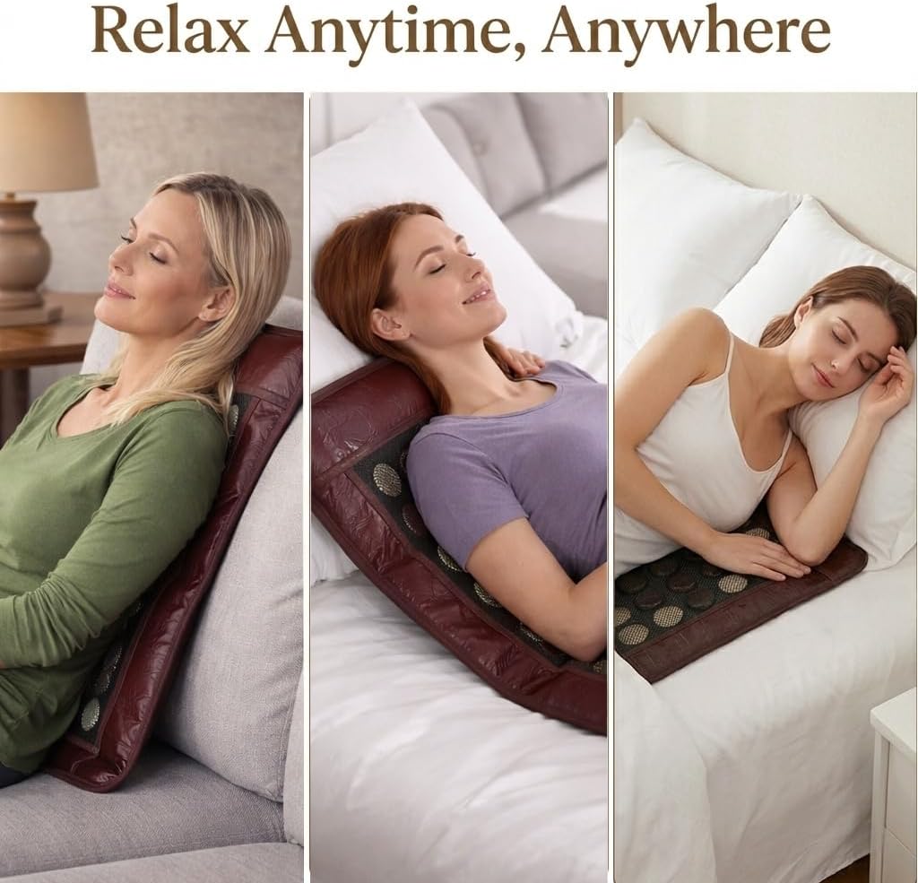 Far Infrared Heating Pad for Back and Shoulder, Jade & Tourmaline Stones, EMF-Reducing, Deep Warming Heat Mat with Adjustable Temperature & Timer for Home Relaxation(2025 Upgraded)