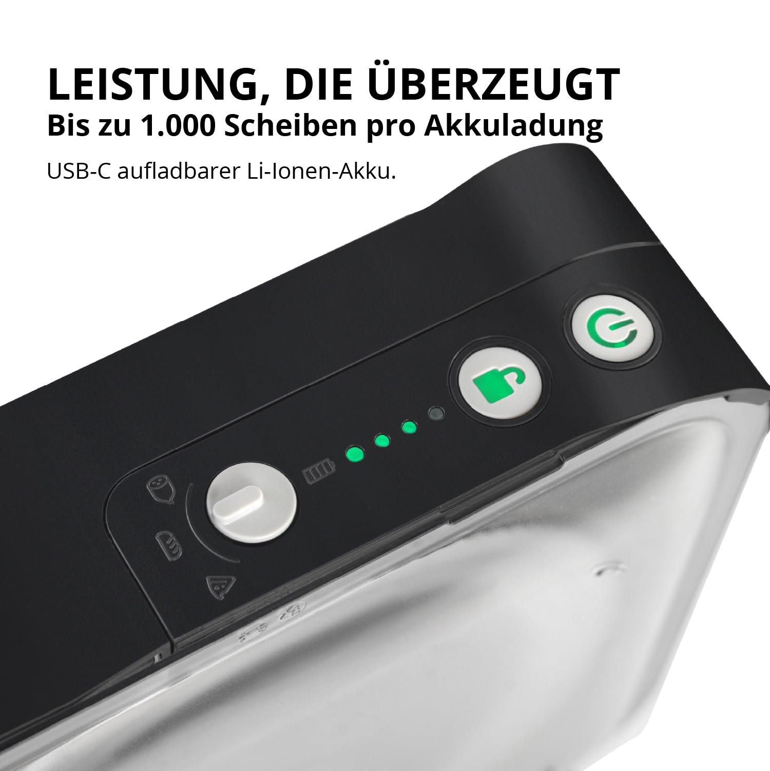 EUREL RS54 Akku-Allesschneider, Schwarz | Brotschneidemaschine klappbar, kabelloser Allesschneider mit Li-Ion Akku, E-Blade Präzisionsklinge, 0–15 mm Schnittstärke