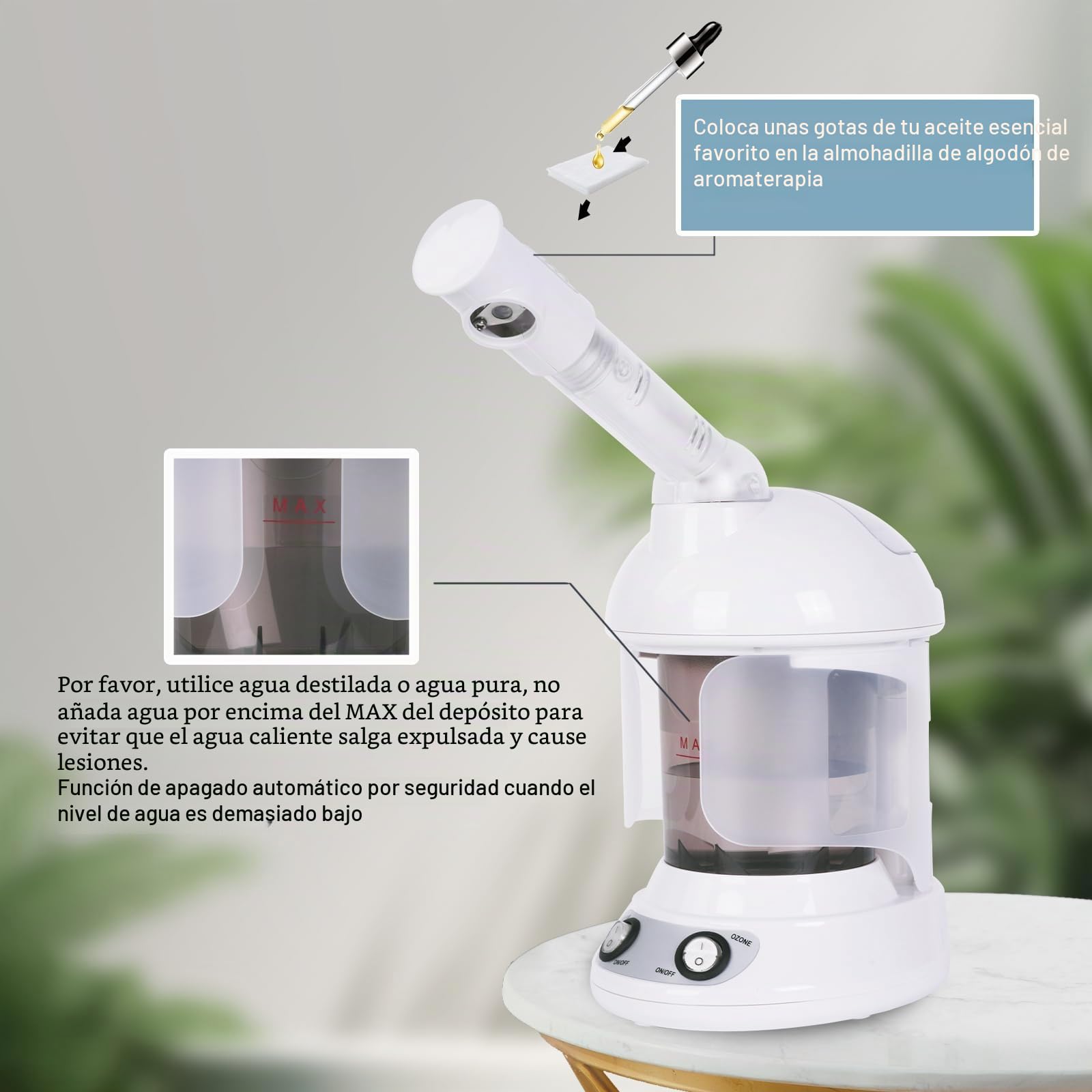 Susana Vaporizador Facial Térmico Blanco para Sauna y Spa, Spray Nano Ionic, Humidifier Steamer, Limpieza Profunda de Poros y Espinillas, Hidratante