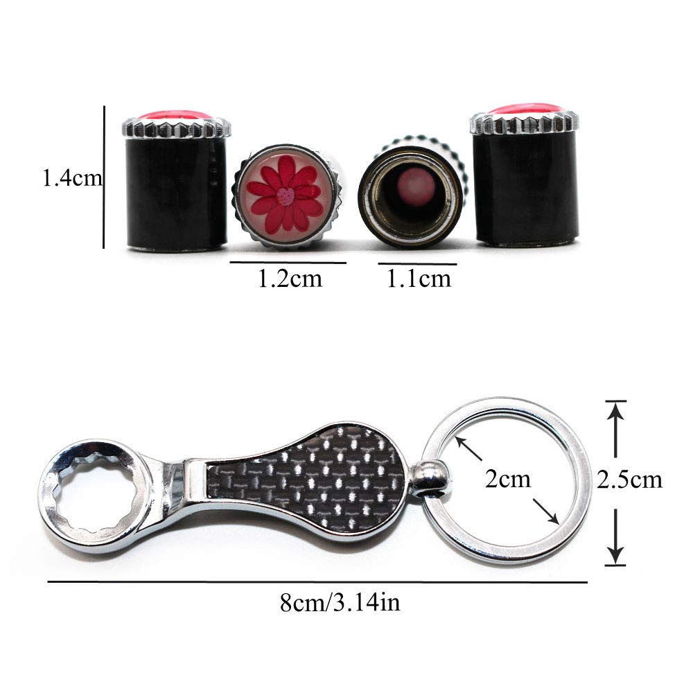 Set Da 5 Tappi Cromati Per Valvole Pneumatici Universali + Chiave Di Serraggio - Tono Oro
