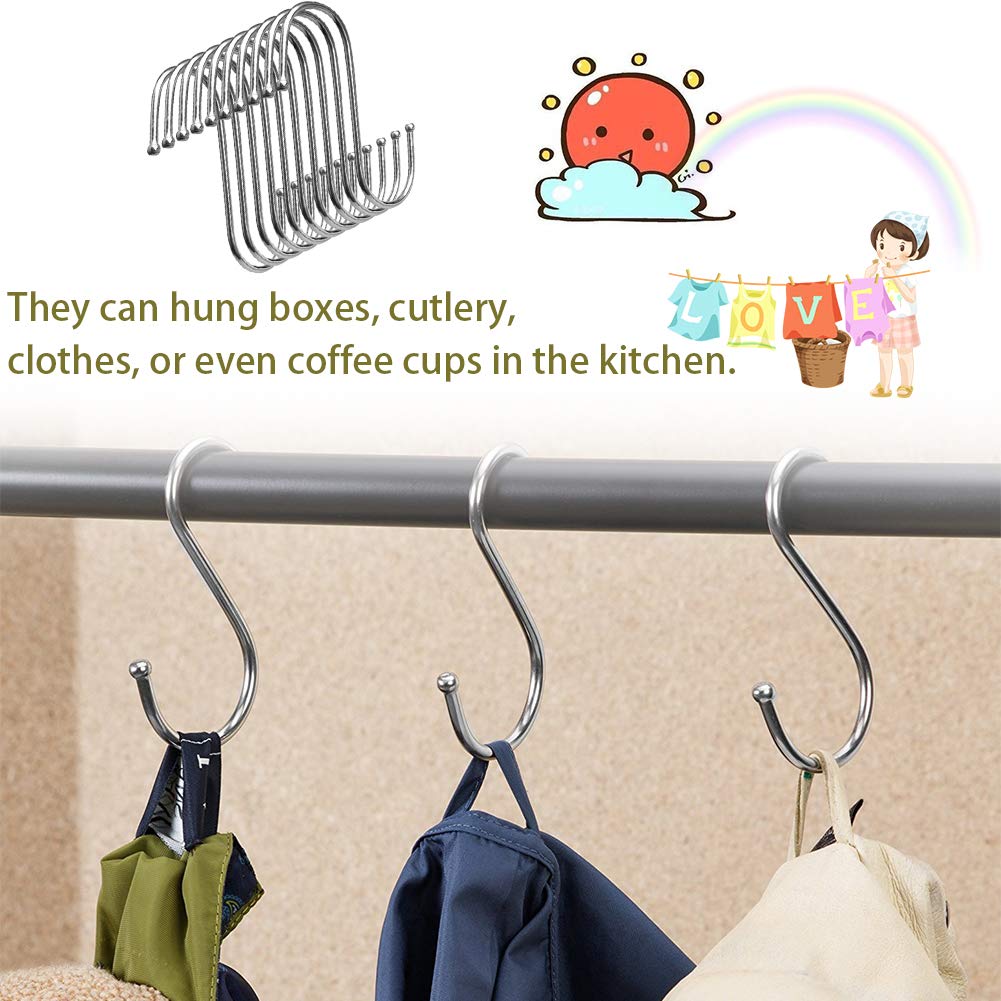 30 Piezas Ganchos en Forma de S para Colgar, Resistentes Metal S Ganchos en Acero Inoxidable para el gabinete de la cocina Oficina del dormitorio del baño - Plata