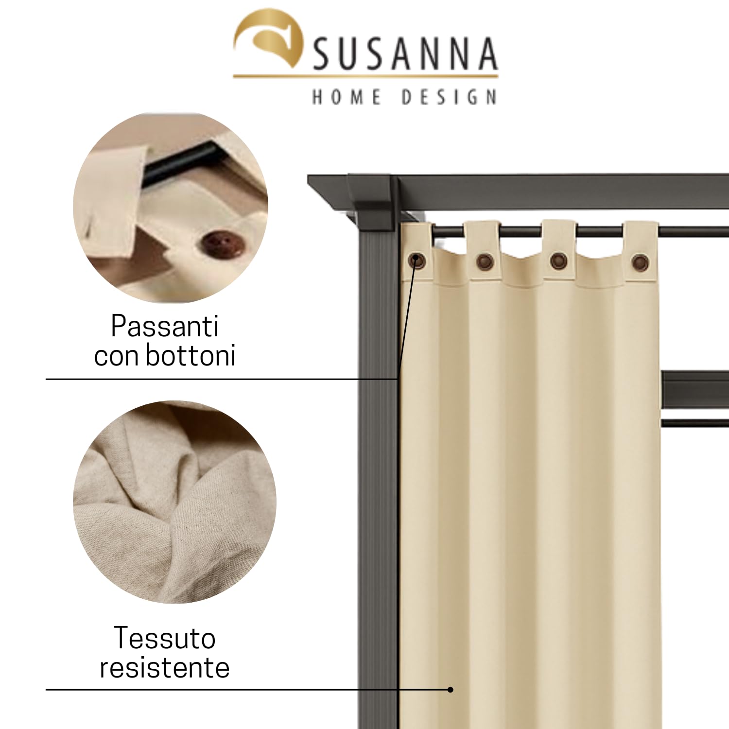 Tende per gazebo esterno 160x260 cm in Tela - Tende da sole a caduta per Balcone, Terrazzo, Giardino - Tenda gazebo con Passanti Rinforzati - Tenda da Giardino Impermeabile (1 Pannello PANNA)