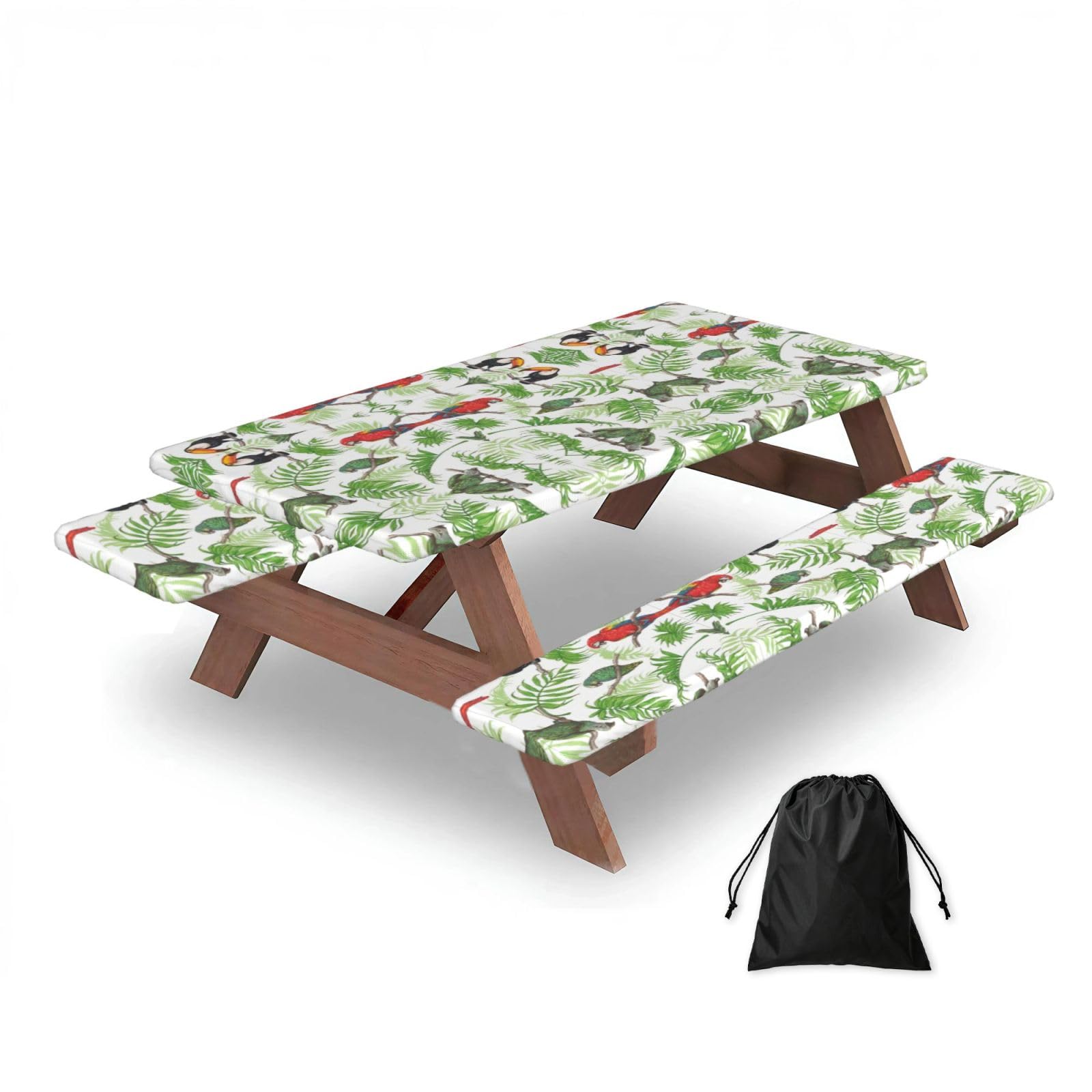 Parrot Birds and Tropical Tree Rectangular water-repellent picnic tablecloths, outdoor camping, picnic, BBQ