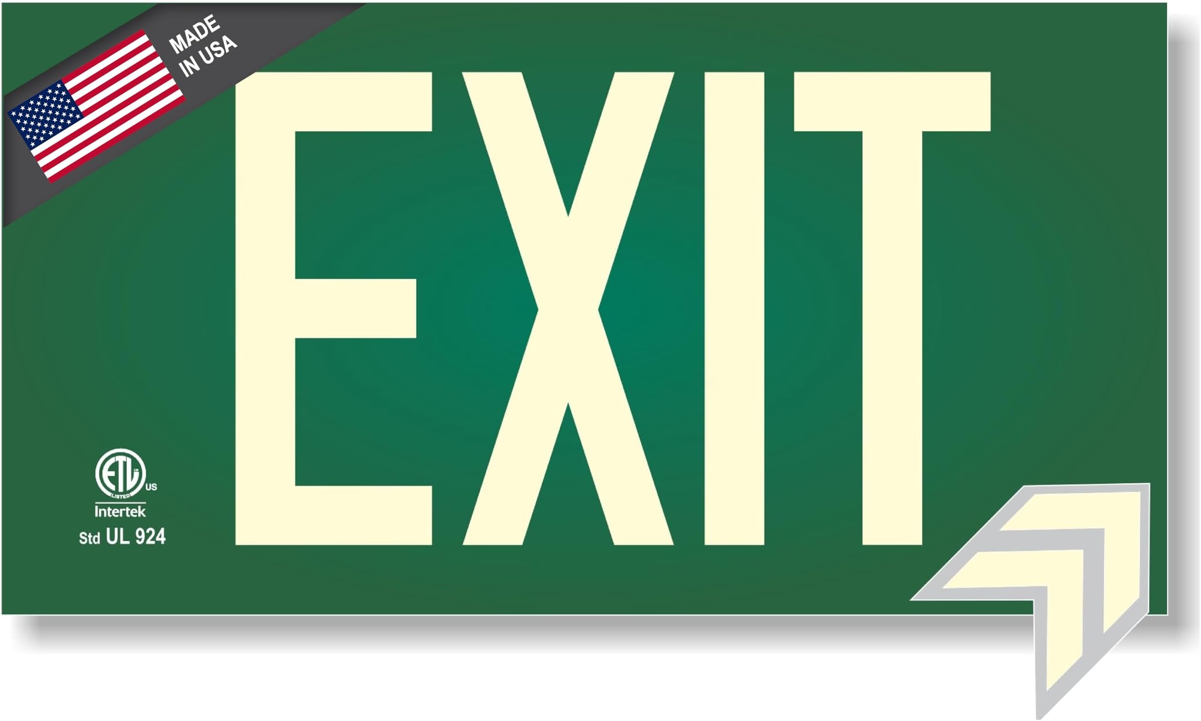 Photoluminescent Exit Sign Green - Aluminum Code Approved UL 924 / IBC/NFPA 101 | NightBright USA Part Number ULG-050