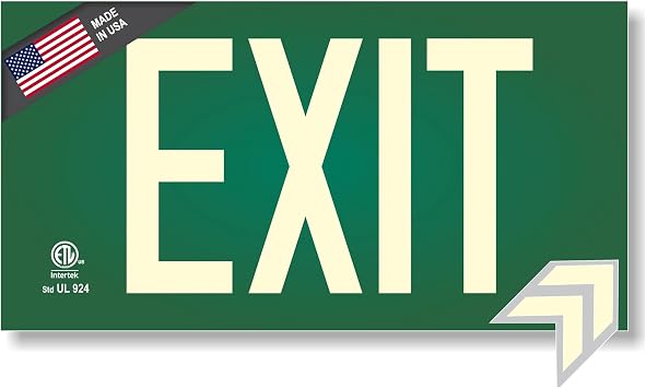Photoluminescent Exit Sign Green - Aluminum Code Approved UL 924 / IBC/NFPA 101 | NightBright USA Part Number ULG-050