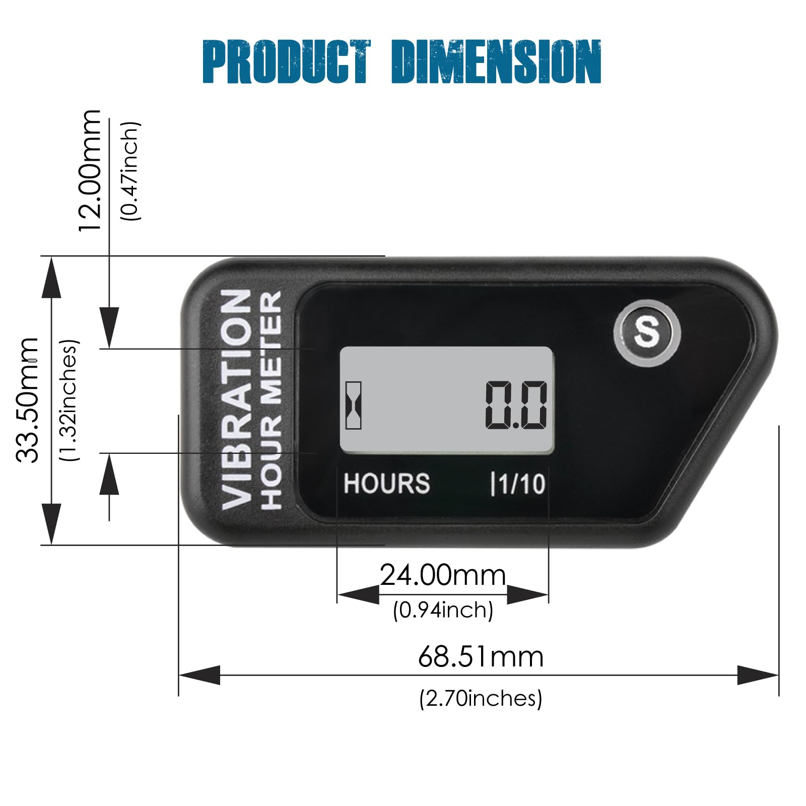 Runleader RL-HM016B Compteur d'heures à vibration LCD | étanche IP68 sans fil avec verrouillage écran et fréquence réglable pour tondeuse, générateur, moto, tronçonneuse