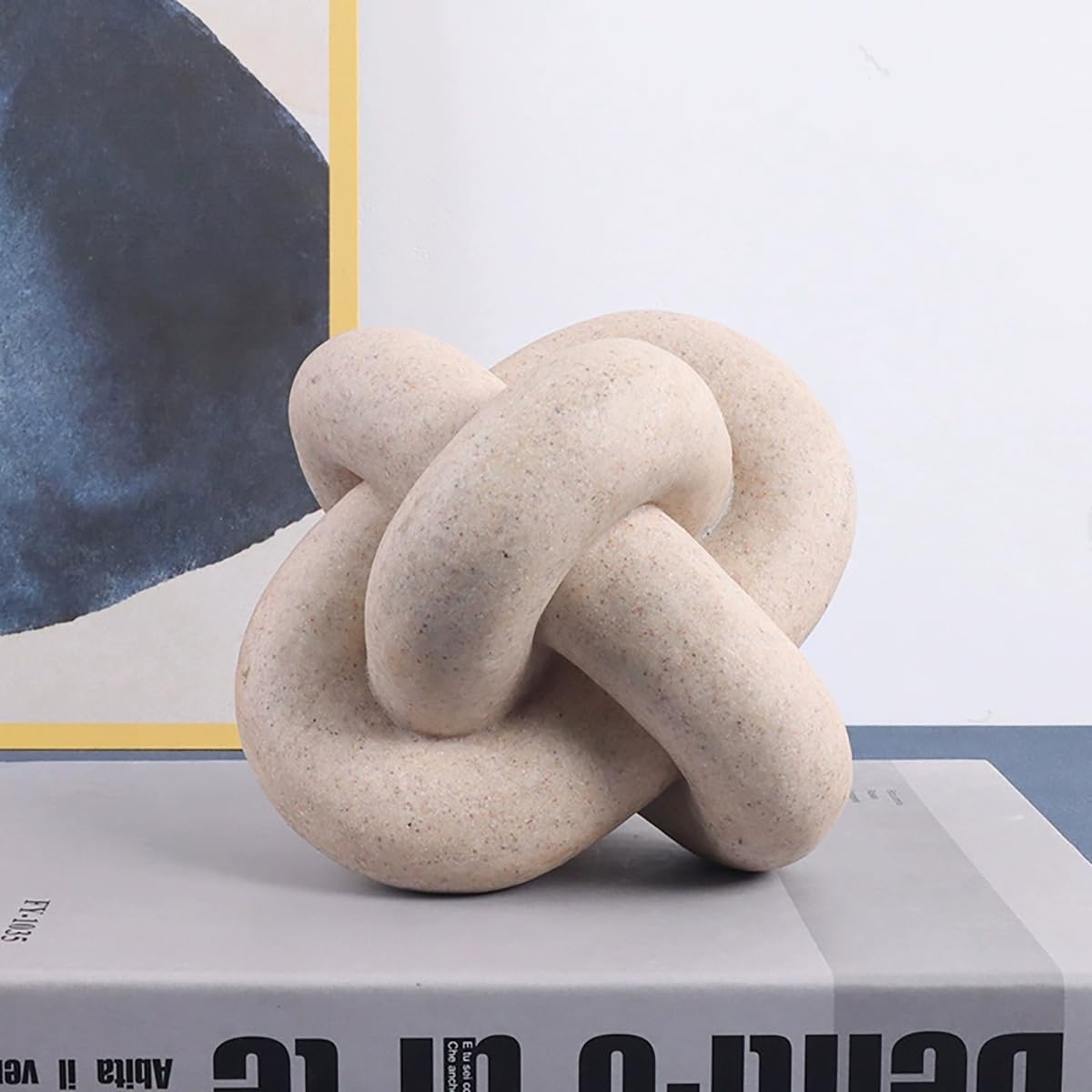 Handmade Sandstone Geometric Knot Sculpture Decor