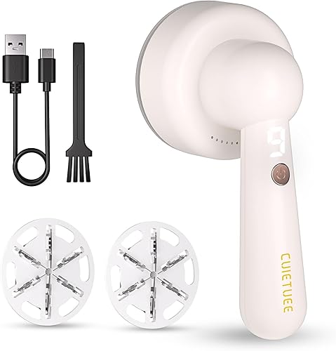 Miniatura 8 de CuieTuee Afeitadora eléctrica recargable para quitar pelusas con pantalla digital LED, 3 engranajes ajustables, 6 cuchillas para ropa, suéter, sofá,