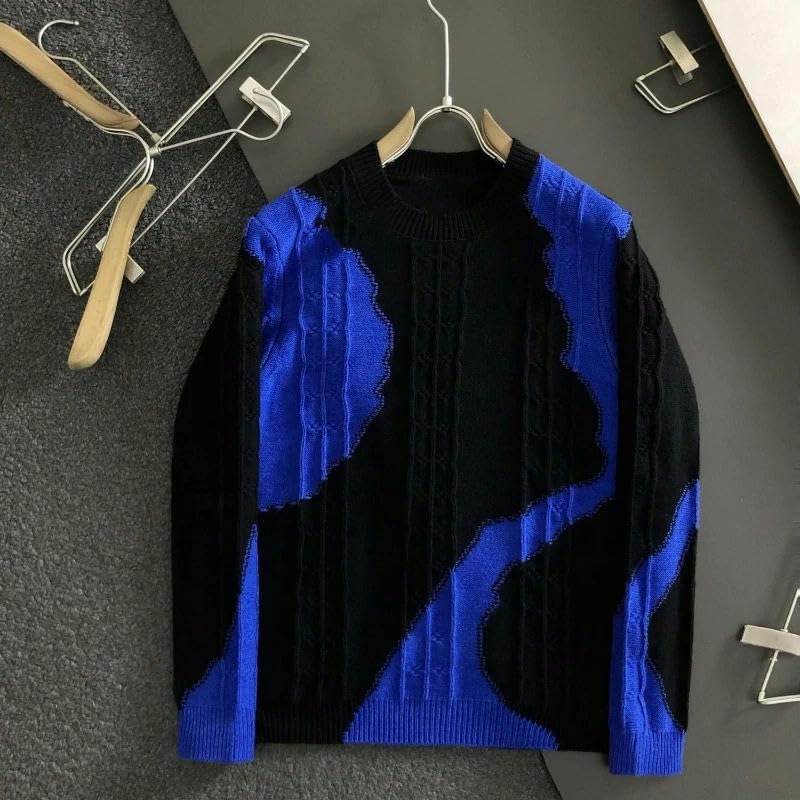 Autumn Winter Round Neck Long Sleeve Contrast r Pullovers Men's Clothing Casual Korean Knitting Tops2