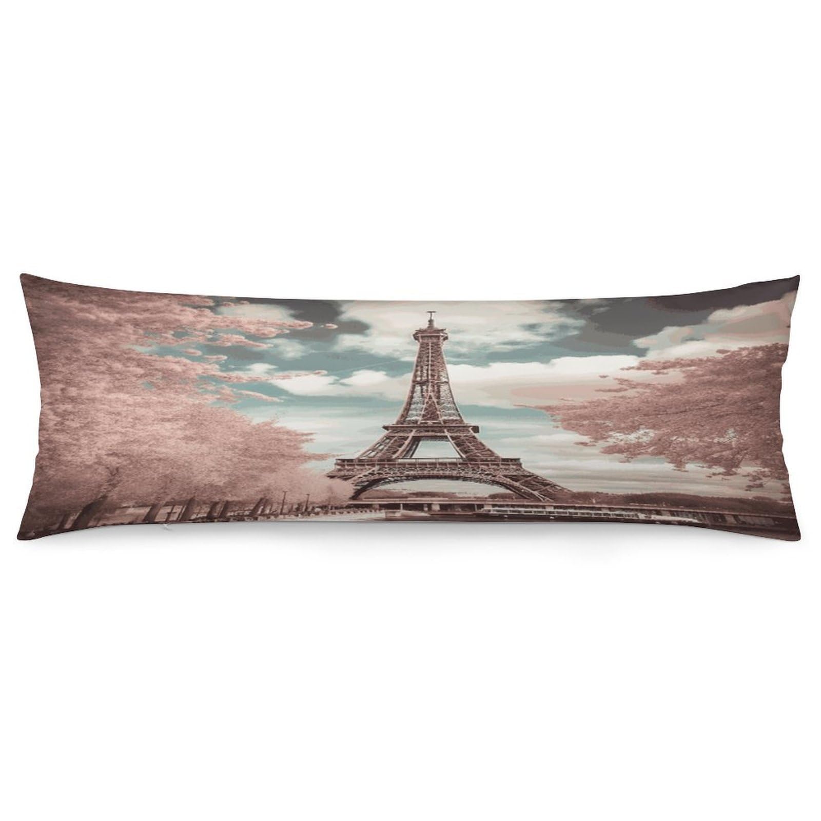Vintage Style Eiffel Tower Paris Pillowcase Long Body Pillow Cover Soft Decorative Body Pillow Case Breathable Large Pillowcase Cute Cozy Pillow Protector for Bed Sofa Couch Room 18.9 X 53 Inch